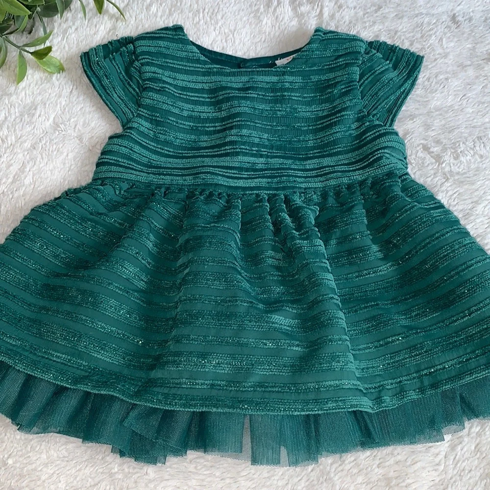 Cat & Jack Emerald Green Dress 6-9M EUC Short Sleeves